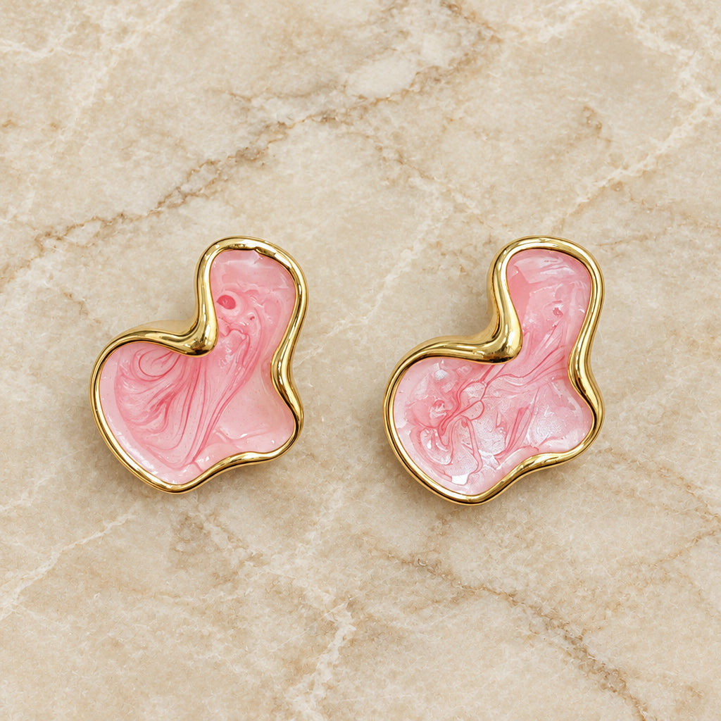 UNI-12871 - Irregular Pink Marbled Gold Foil - Earring