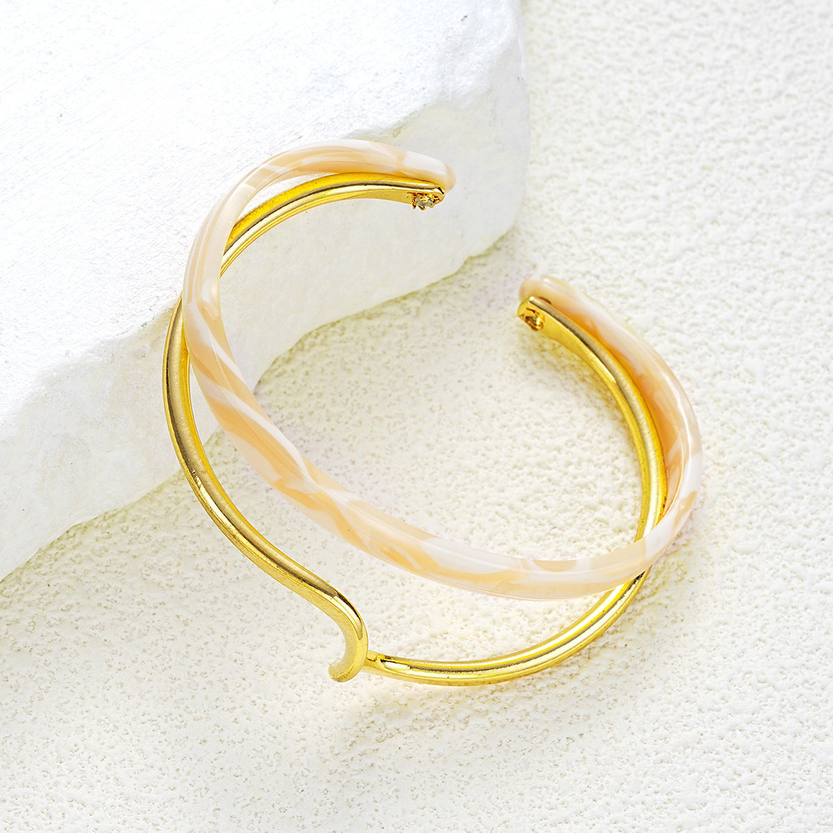 UNI-11201 - Marbled & Gold Curved Bangle - Bracelet