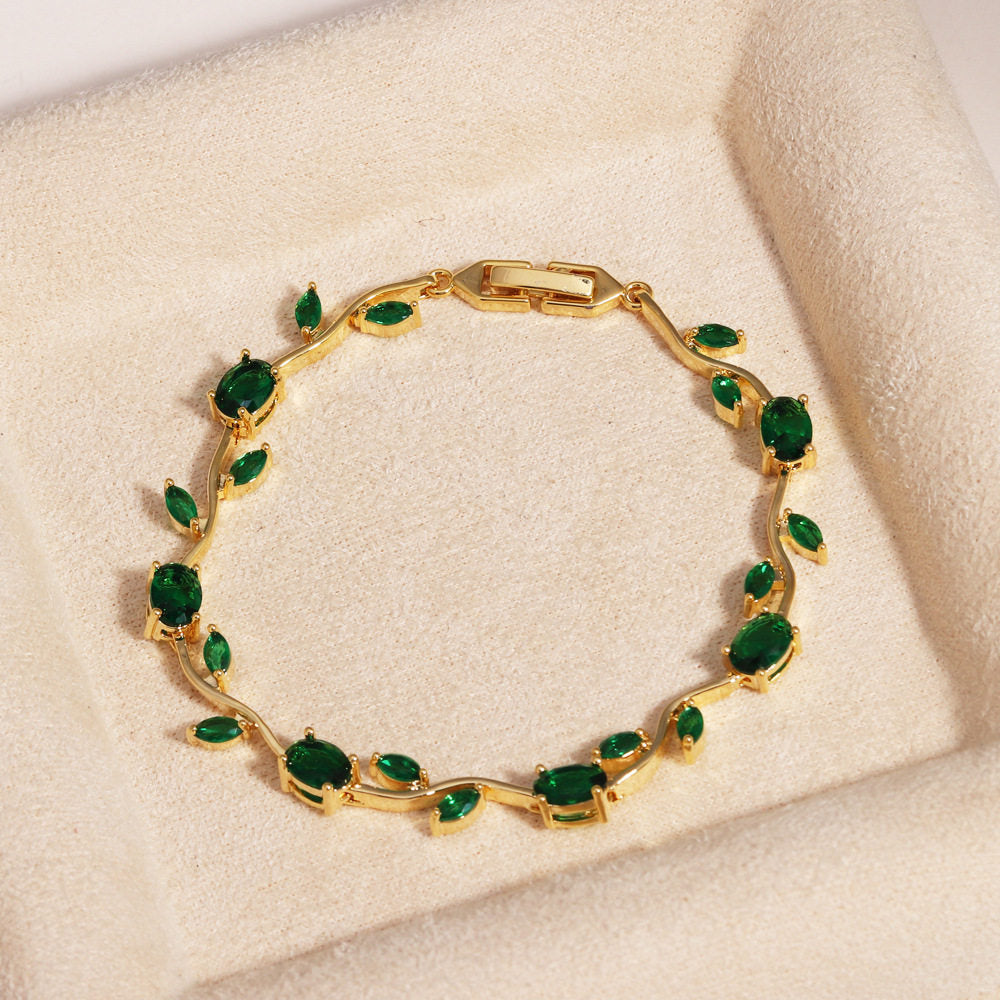 UNI-12196 - Viral Tulip Green Diamonds Gold - Bracelet