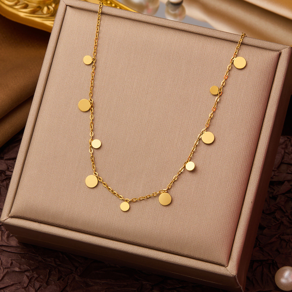 SS-10819 - Gold Foil Circle - Necklace