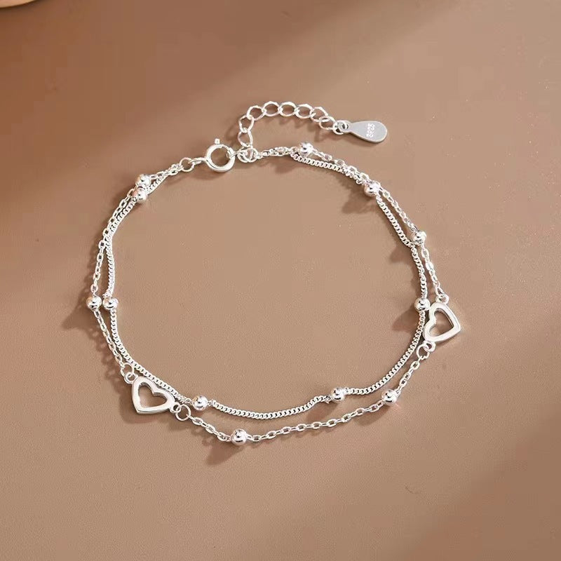 UNI-12367 - Silver Heart Double Layered - Bracelet Style 2