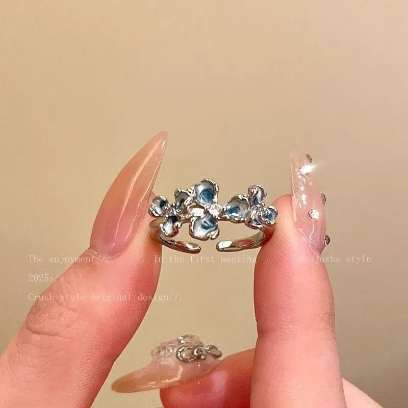 UNI-12295 - Blue Enameled Flower - Ring