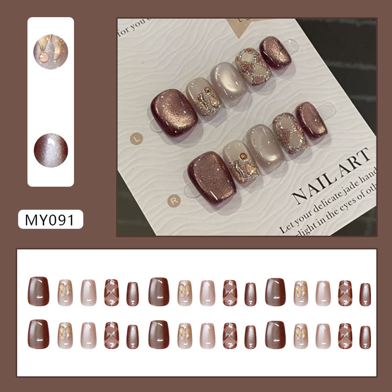 N-247 - Chestnut Latte - Press On Nail Set Of 24 - Free 24 Pcs Sticker Sheet Included