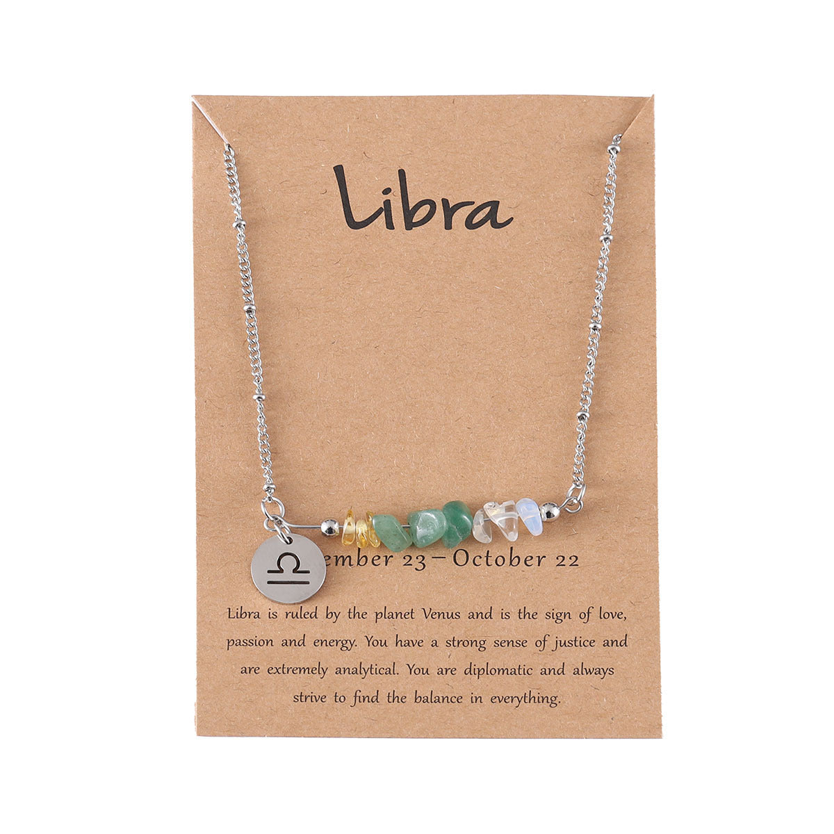 UNI-12158 - Zodiac Sign Natural Stone Libra Silver - Necklace