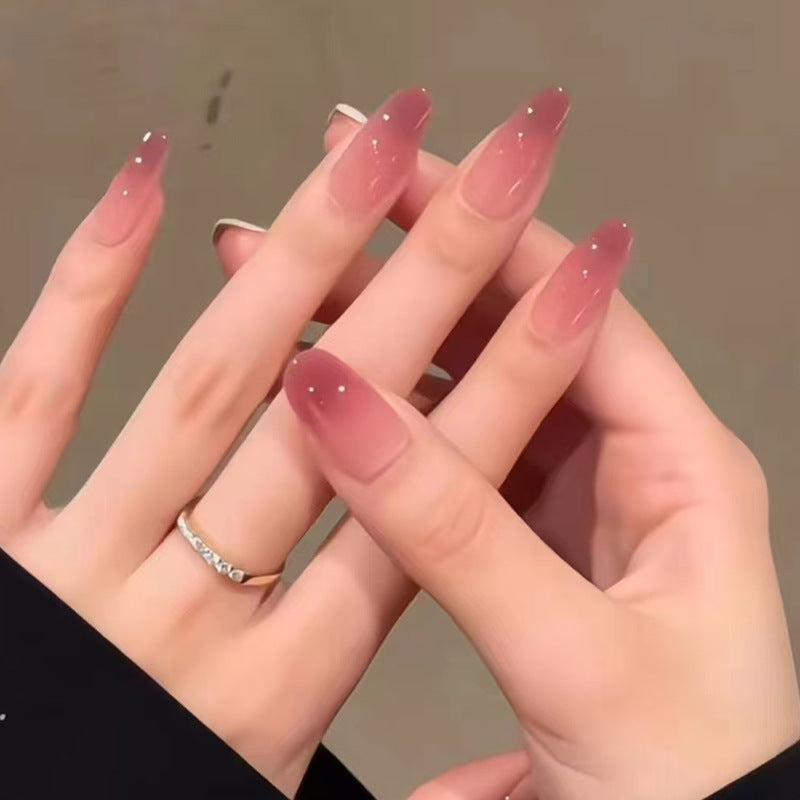 N-295 - Dark Red Smudged - Print Press On Nail Set Of 24 - Free 24 Pcs Sticker Sheet Included