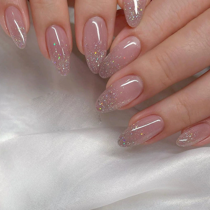 N-432 - Sparkle Shiny Pink - Press On Nail Set Of 24 - Free 24 Pcs Sticker Sheet Included