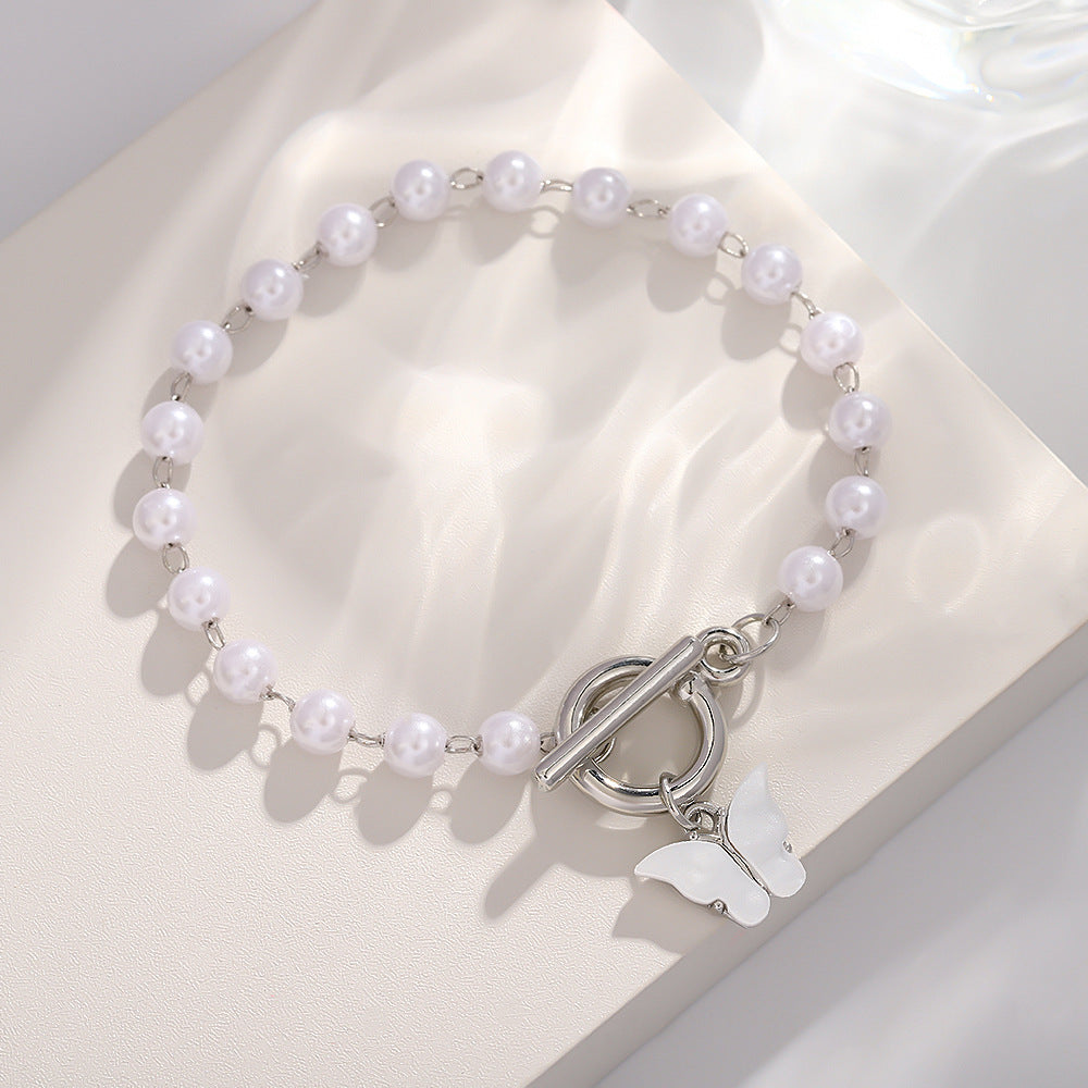 UNI-11314- Pearl & Butterfly Silver - Bracelet