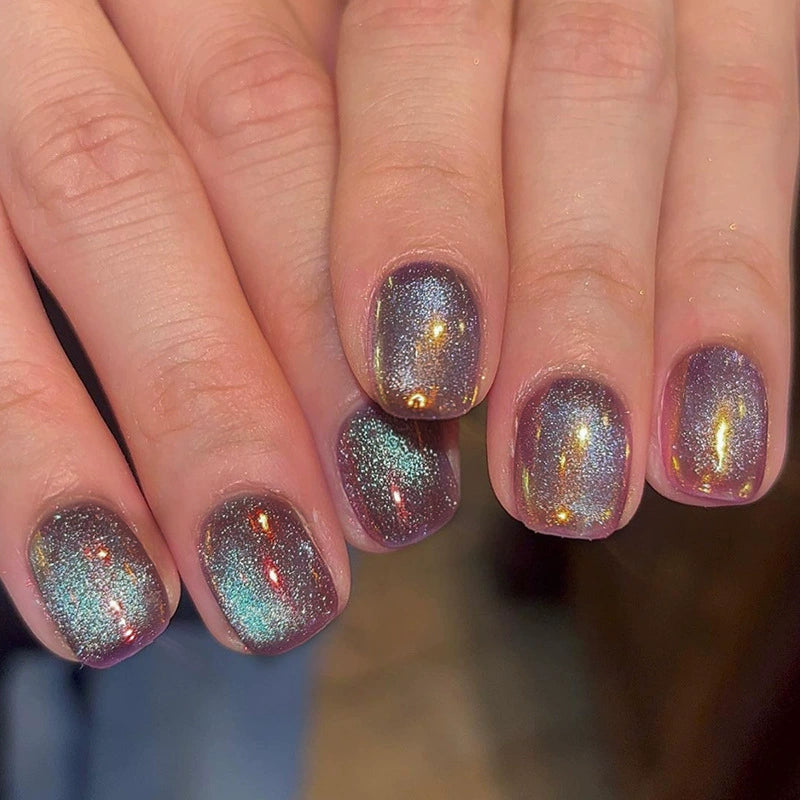 N-485 - Purple Galaxy Sparkles - Press On Nail Set Of 24 - Free 24 Pcs Sticker Sheet Included