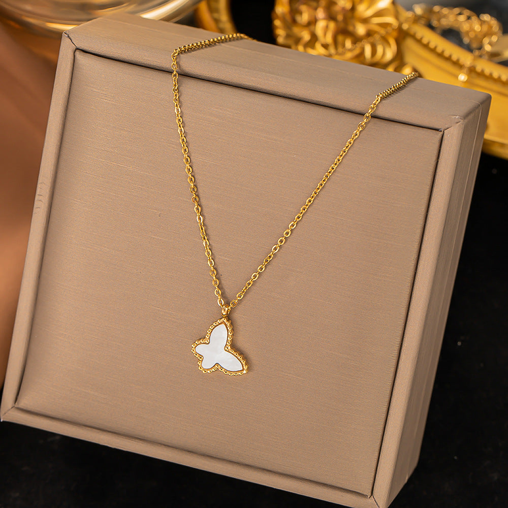 SS-10831 - White Butterfly Gold - Necklace