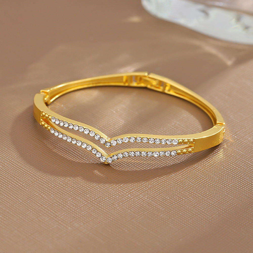 UNI-11286 - Diamond Wave Gold Bangle - Bracelet