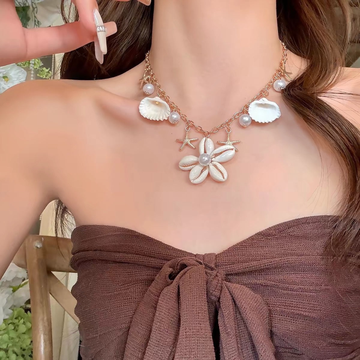 UNI-10977-14 - Flower & Charms Gold - Necklace