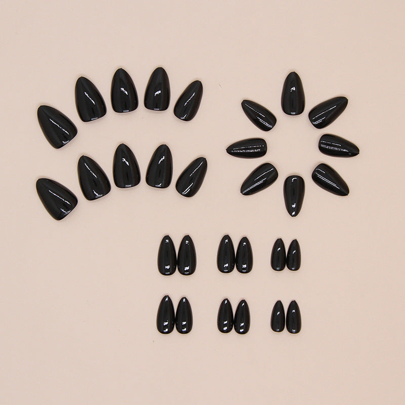 N-311 - Deep Black - Press On Nail Set Of 24 - Free 24 Pcs Sticker Sheet Included