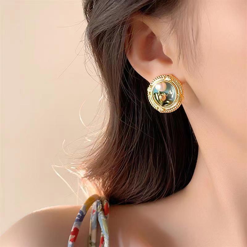 UNI-12059 - Luxury Oil Painting Monet Garden Gold - Earring