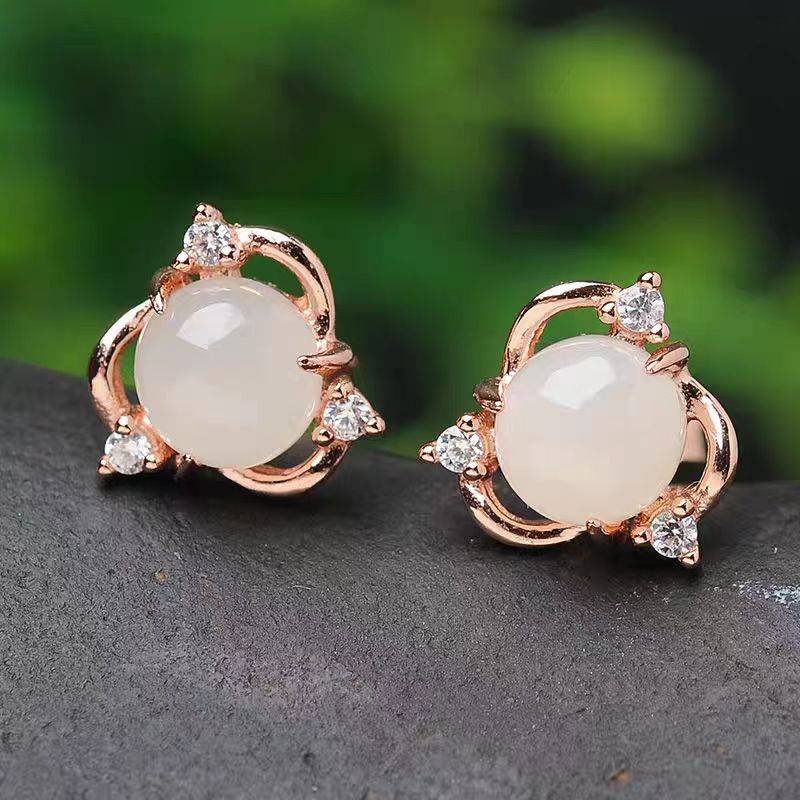 UNI-10966 - White Stone Rosegold - Earring