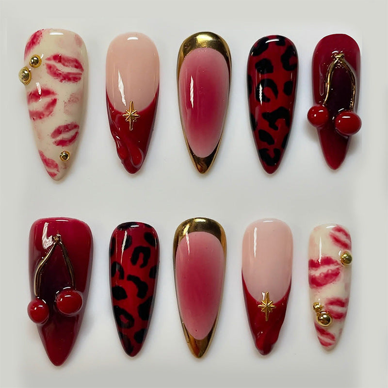 N-387 - Rouge Obsession - Press On Nail Set Of 30 - Free 24 Pcs Sticker Sheet Included
