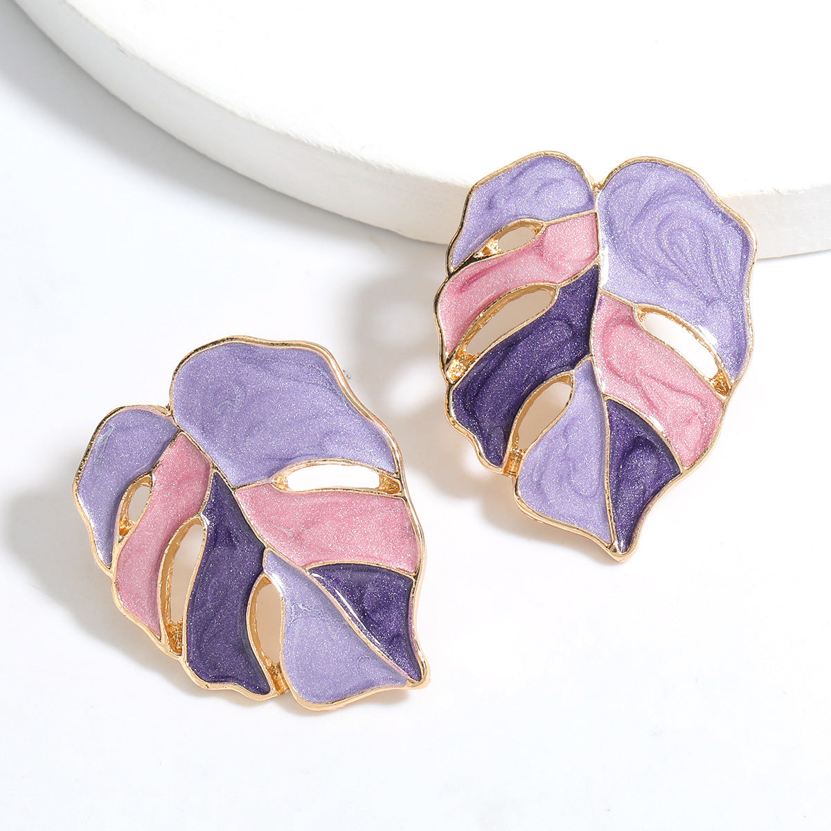 UNI-12848 - Purple Leaf Gold Foil - Earring