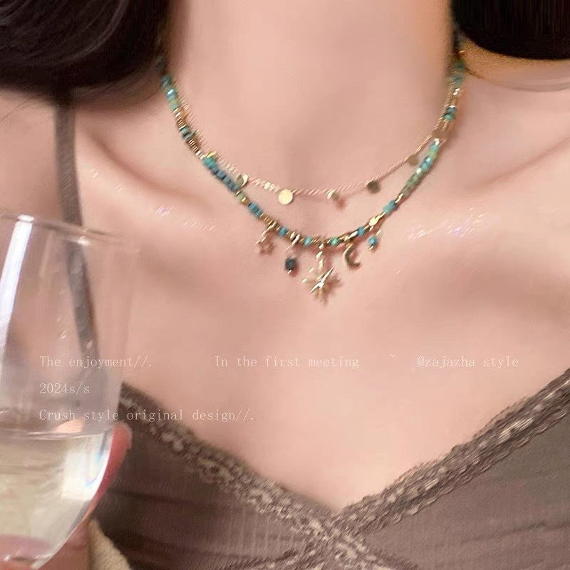 UNI-11973-1 - Moon & Star Sparkle Watercolor Stones - Necklace Set of 2