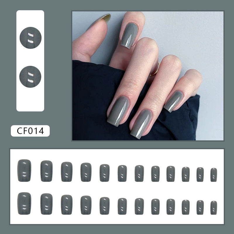 N-236 - Grey Green - Press On Nail Set Of 24 - Free 24 Pcs Sticker Sheet Included