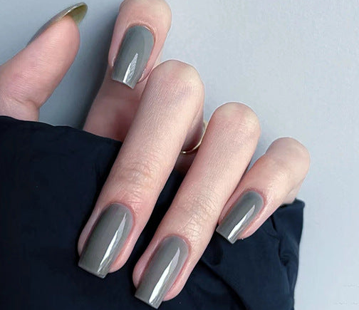 N-236 - Grey Green - Press On Nail Set Of 24 - Free 24 Pcs Sticker Sheet Included