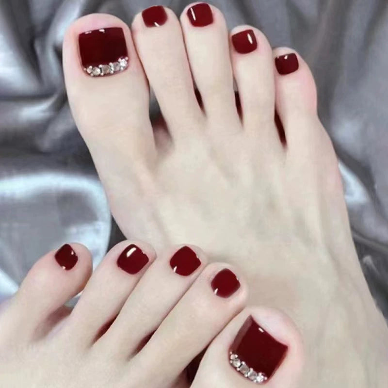 N-416 - Diamond Red Vine - Toenail Set Of 24- Free 24 Pcs Sticker Sheet Included