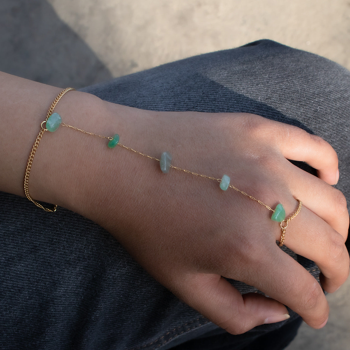 SS-12187 - Natural Stone Gold - Hand Chain