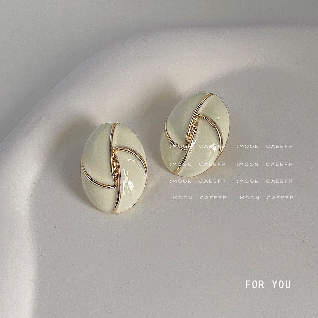 UNI-12142- Classy White Oval Gold Foil - Earring