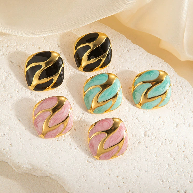 UNI-12838 - White Marbled Gold Foil - Earring