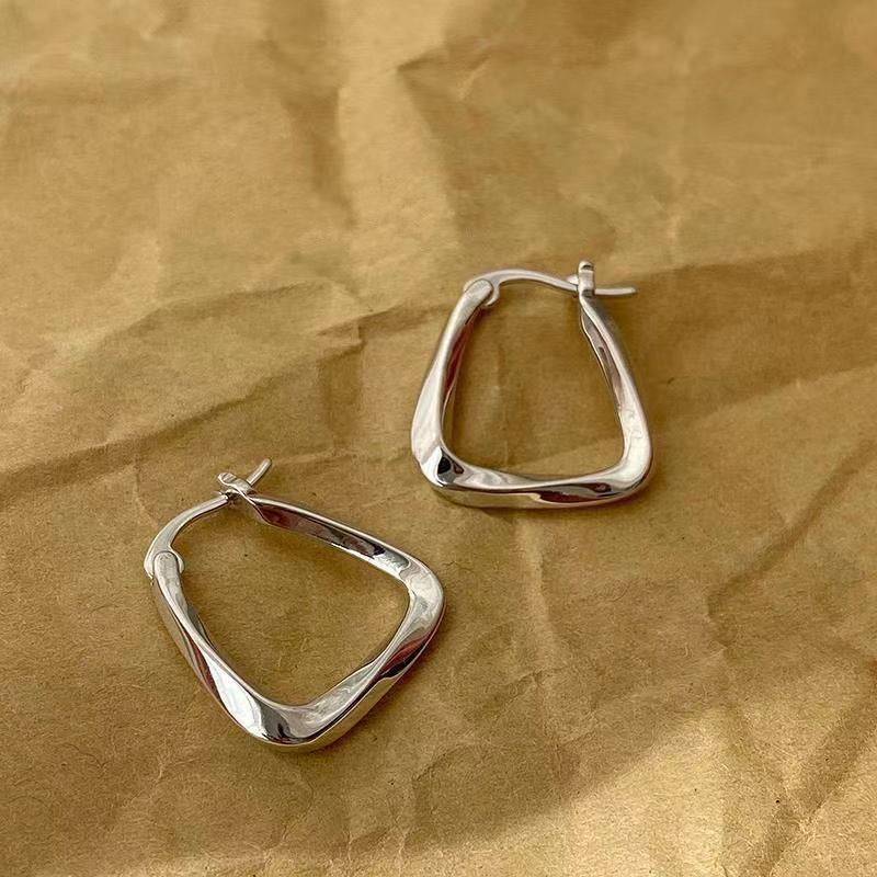 UNI-12262 - Geometric Square Silver - Earring