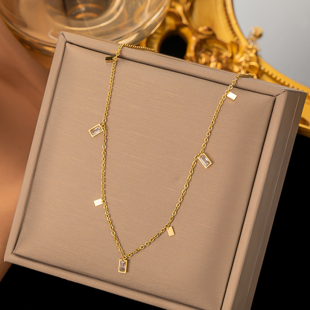 SS-10828 - Square Crystal Tassel Gold - Necklace