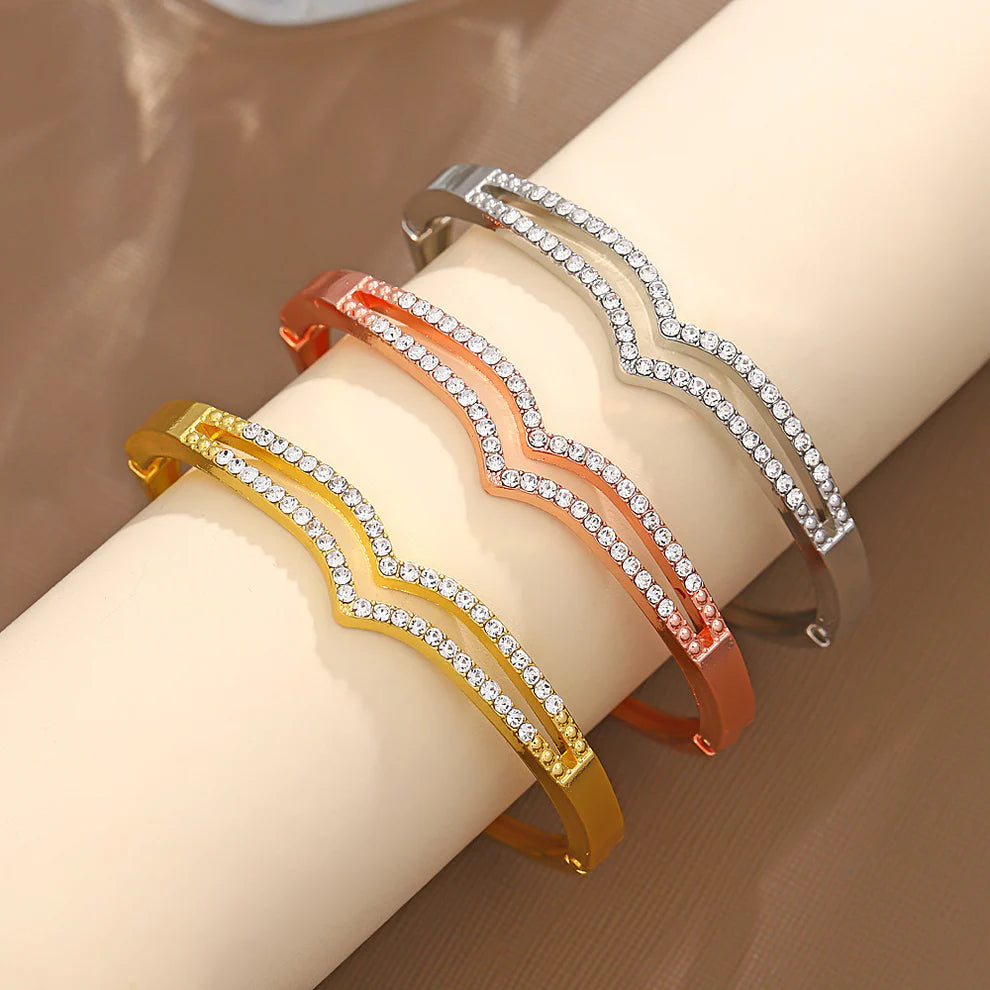 UNI-11287 - Diamond Wave Silver Bangle - Bracelet