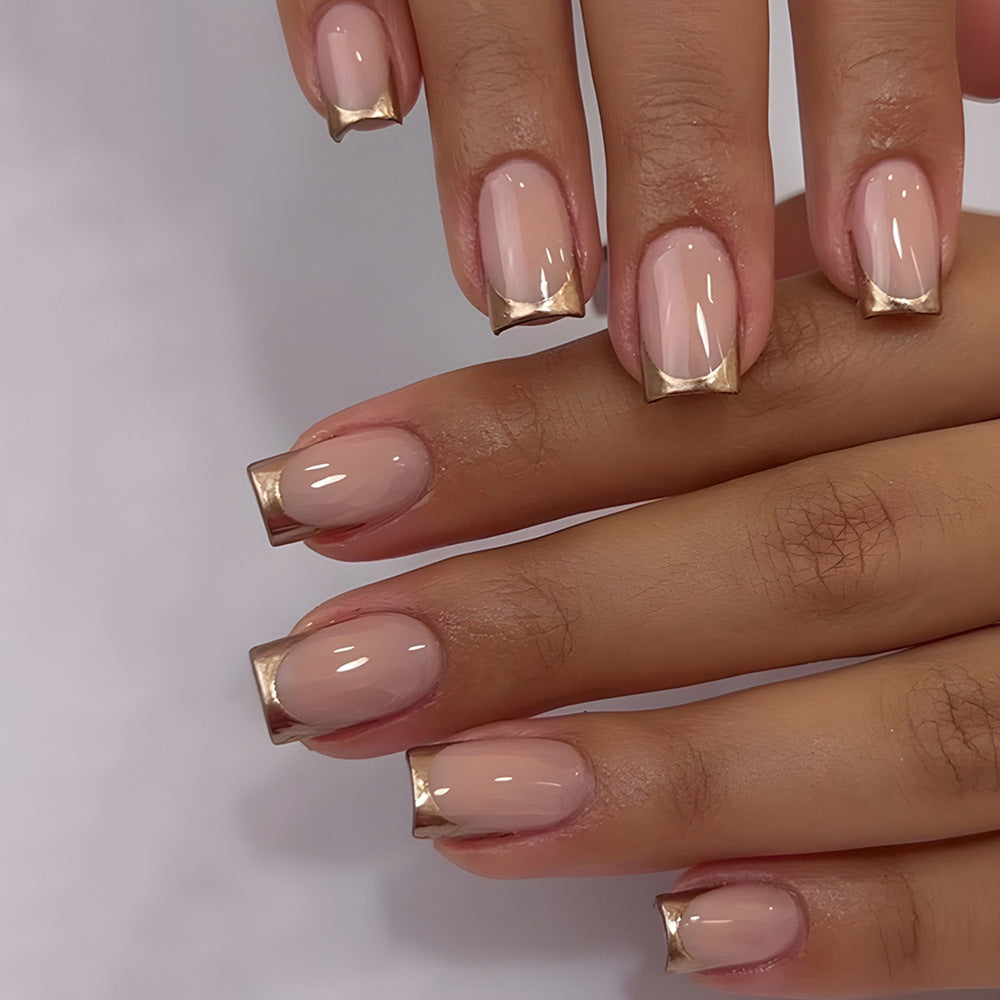 N-322 - Classy God Foil Pink - Press On Nail Set Of 24 - Free 24 Pcs Sticker Sheet Included