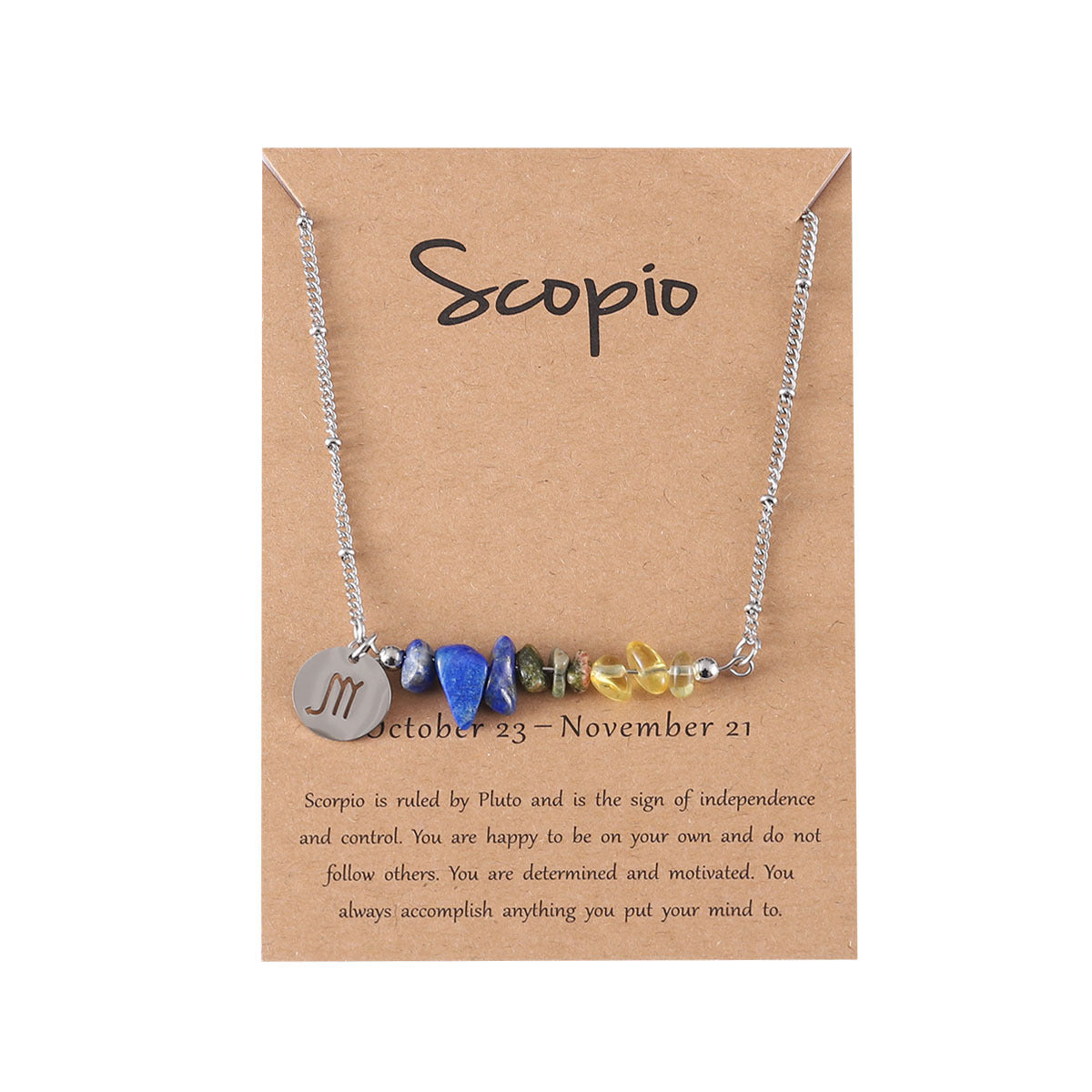 UNI-12166 - Zodiac Sign Natural Stone Scorpio Silver - Necklace