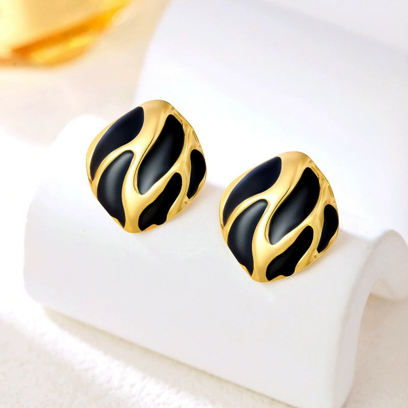 UNI-12839 - Black Marbled Gold Foil - Earring
