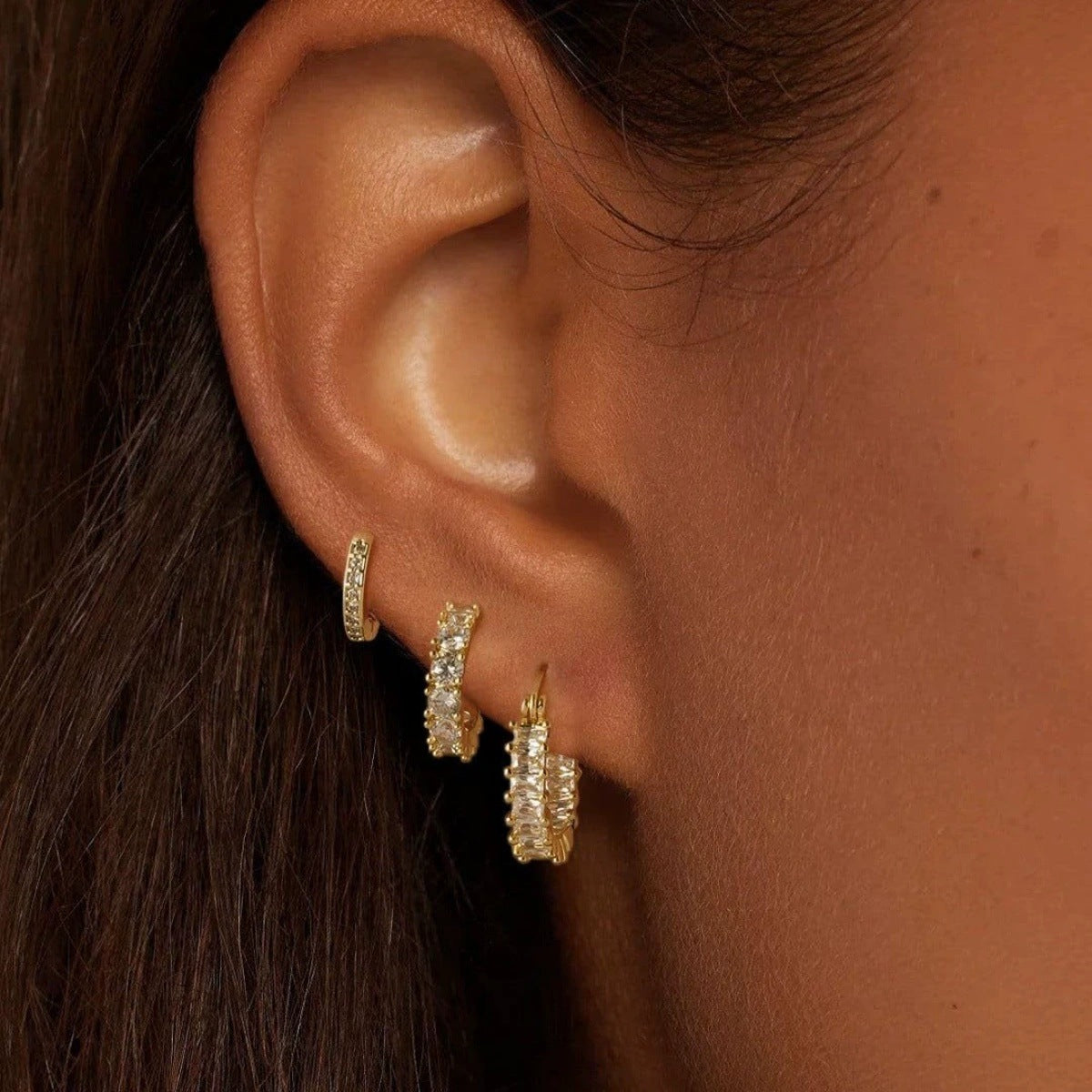 UNI-12505 - Gold & Diamonds Hoops - Earring Set