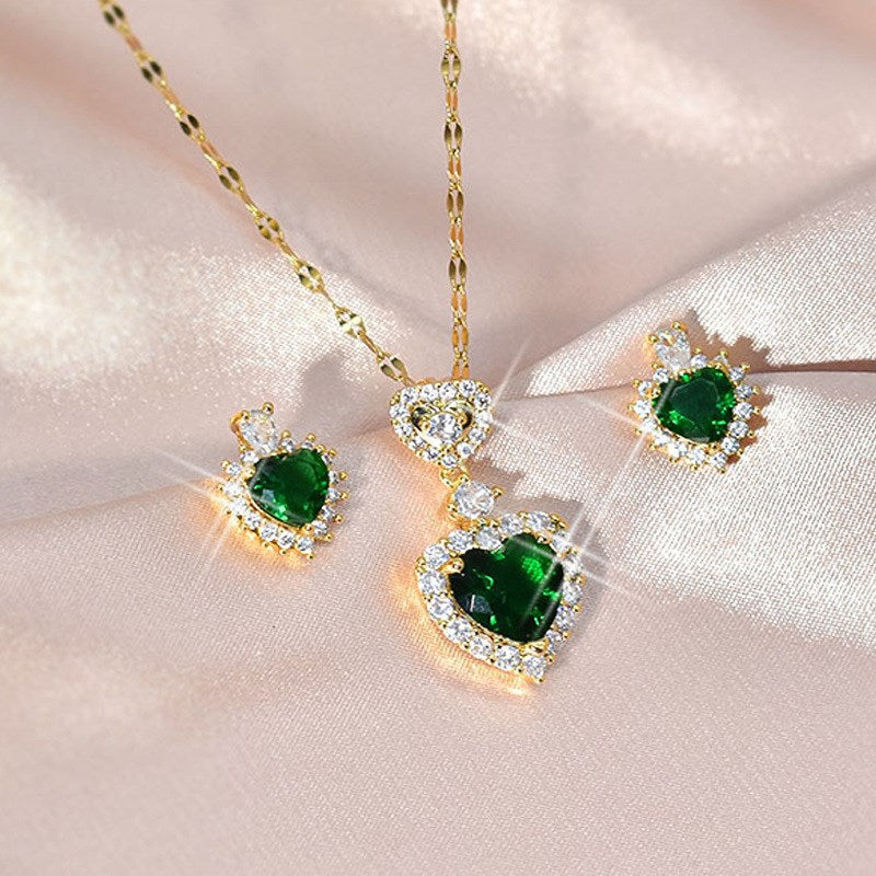 UNI-11023 - Green Diamond Heart - Jewelry Set