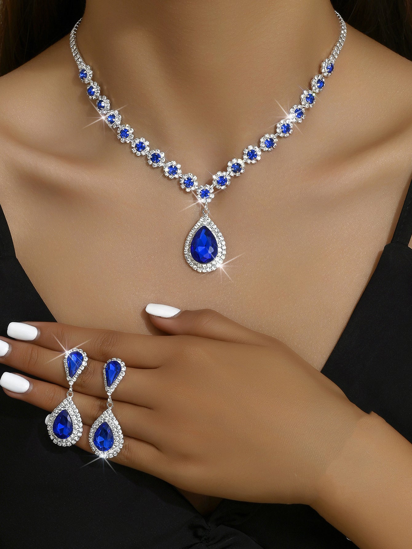 UNI-11385 - Royal Blue Luxury Diamonds - Jewelry Set