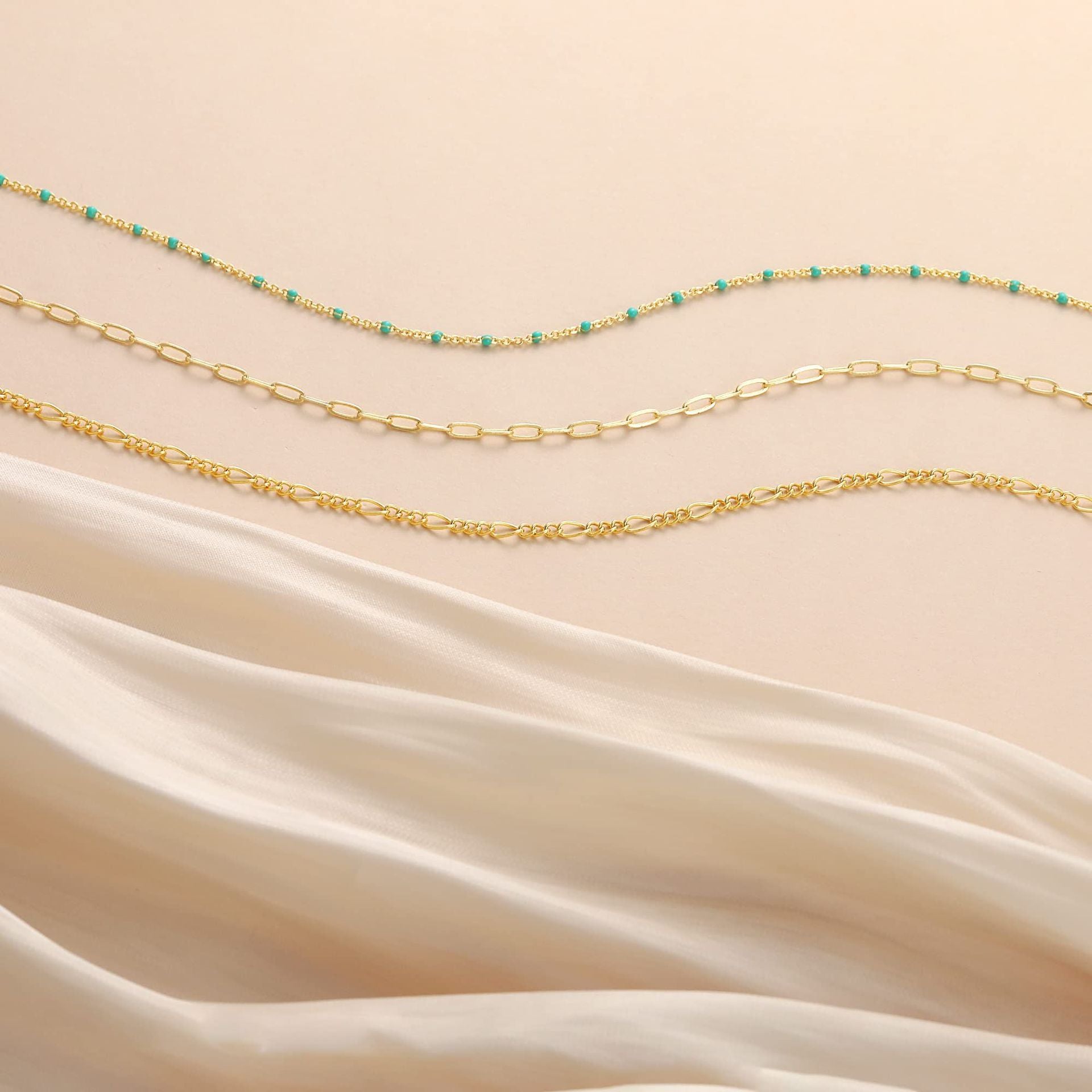 UNI-10682 - Gold Chain Blue Stone - Anklet Set of 3