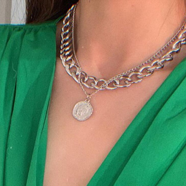 UNI- 11074 - Choker Chain Double layer Silver - Necklace