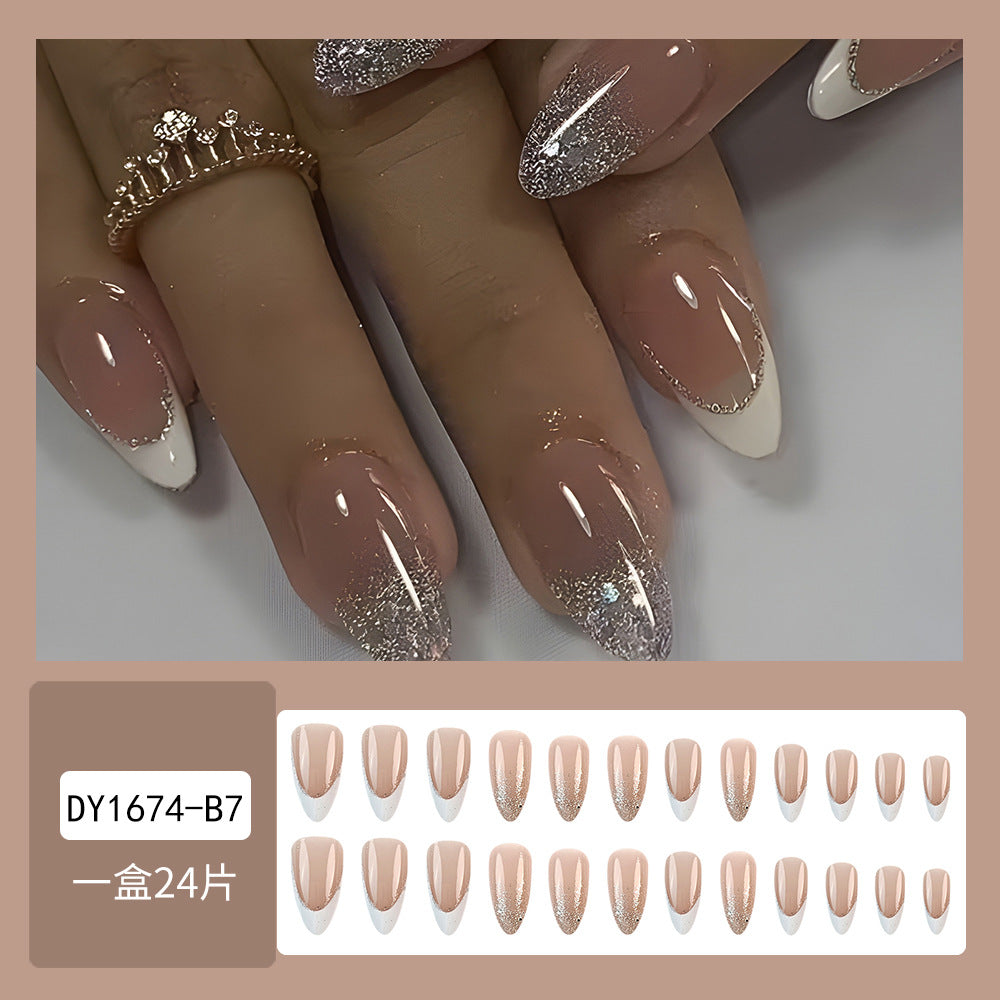 N-323 - Dreamy Silver Sparkles - Press On Nail Set Of 24 - Free 24 Pcs Sticker Sheet Included