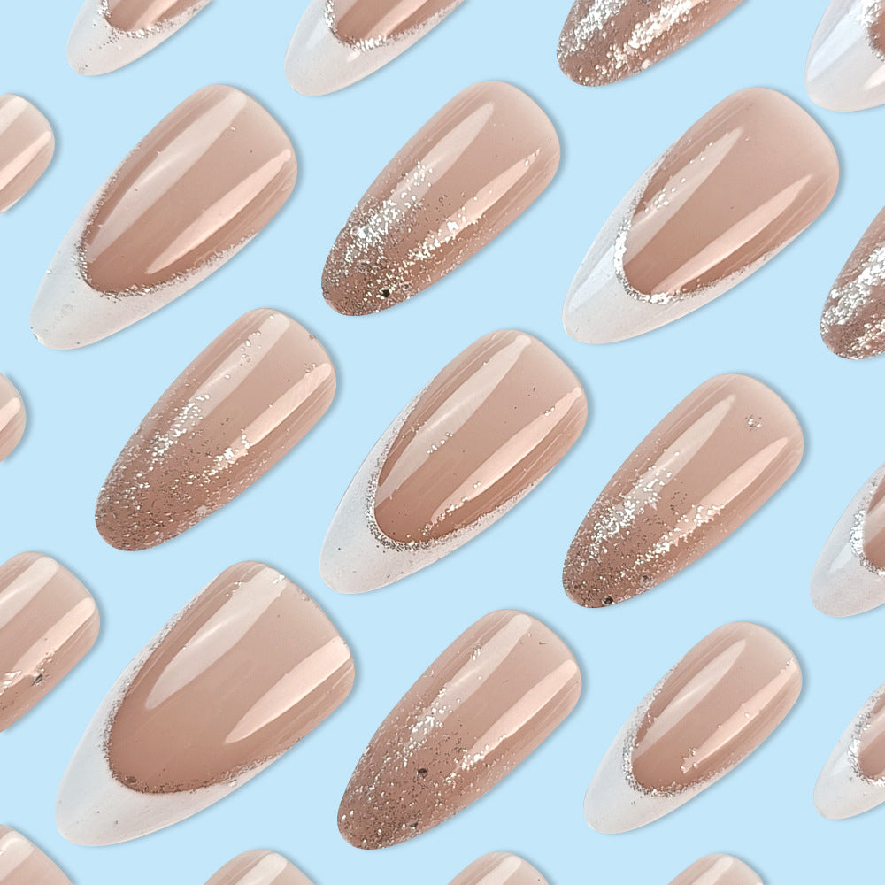 N-323 - Dreamy Silver Sparkles - Press On Nail Set Of 24 - Free 24 Pcs Sticker Sheet Included