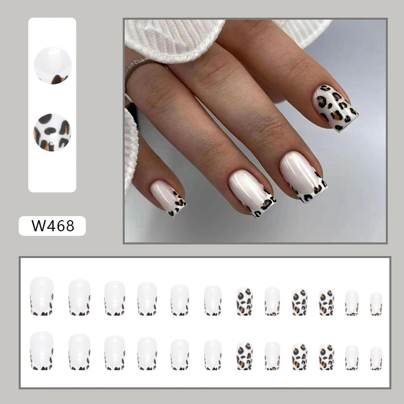 N-300 - Black & White Leopard Print - Press On Nail Set Of 24 - Free 24 Pcs Sticker Sheet Included