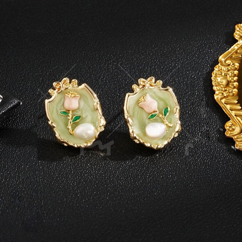 UNI-12609 - Tulip Flower Gold Frame - Earring