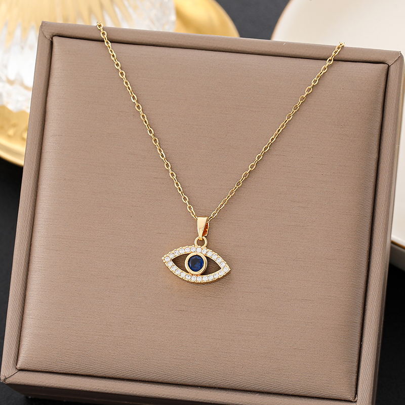 SS-11870 - Evil Eye Navy Blue Stone - Necklace