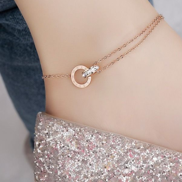 SS-11684 - Interlocking Roman Rose Gold - Anklet