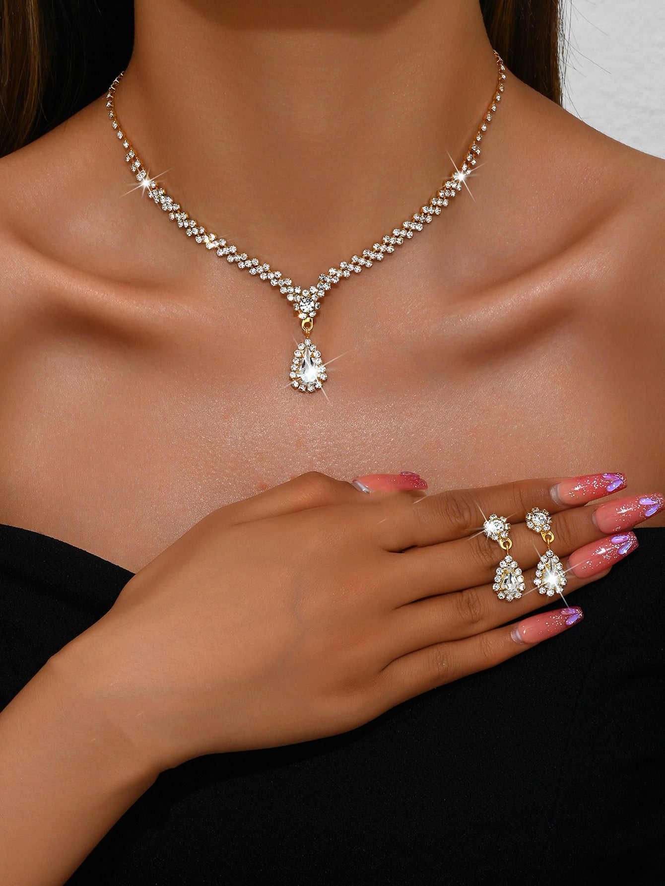 UNI-11366 - White Luxury Diamonds Gold - Jewelry Set