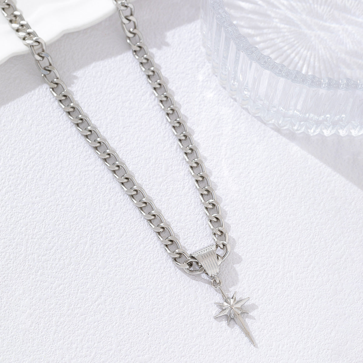 UNI-12694 - Chunky Chain Sparkle Star Silver - Necklace