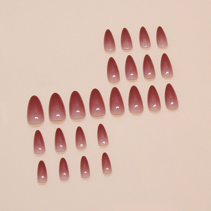 N-295 - Dark Red Smudged - Print Press On Nail Set Of 24 - Free 24 Pcs Sticker Sheet Included