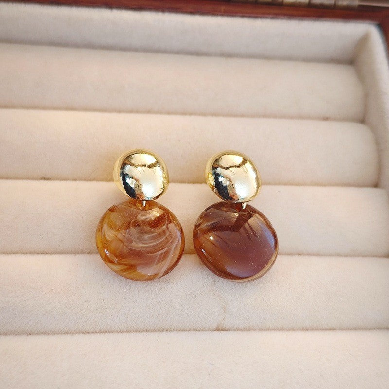 UNI-12014 - Gold Foil Amber Stone - Earring