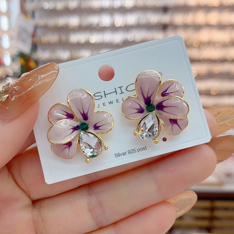 UNI-12833 - Purple Flower Diamond - Earring