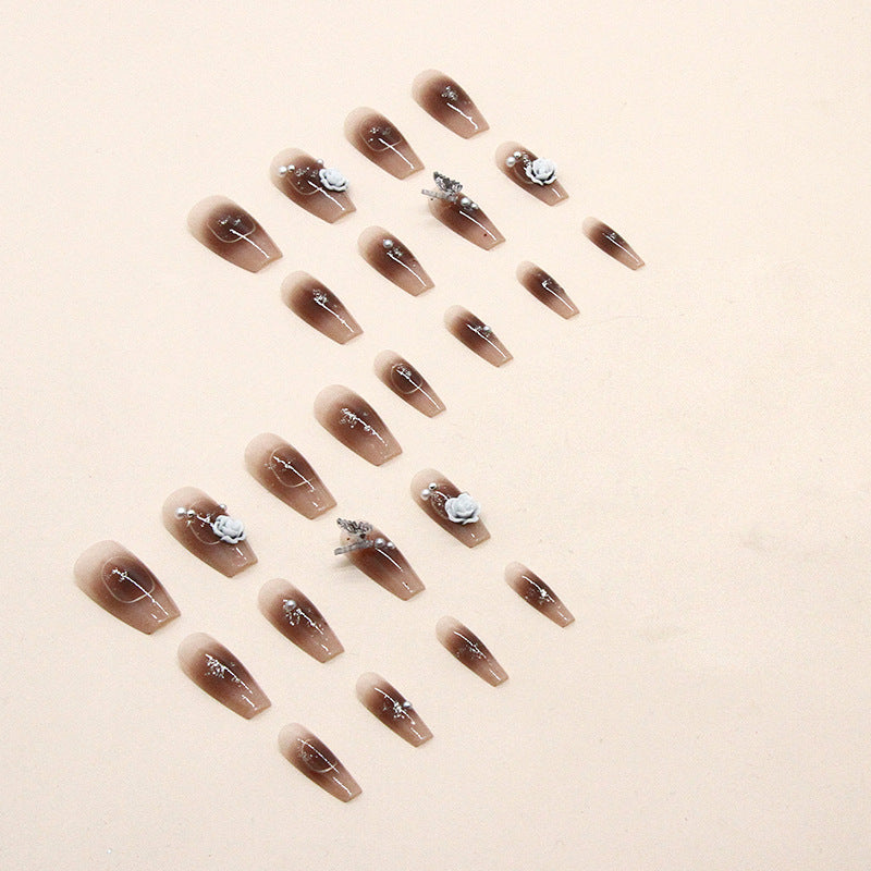 N-183 - Butterfly & Flower - Press On Nail Set Of 24 - Free 24 Pcs Sticker Sheet Included